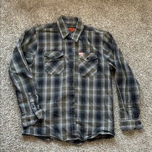 DIXXON Men's Olive Green Plaid Button-Down Shirt